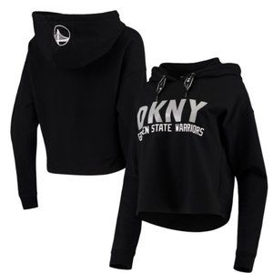 Golden State Warriors DKNY Sport Black Maddie Cropped Long Sleeve Hoodie